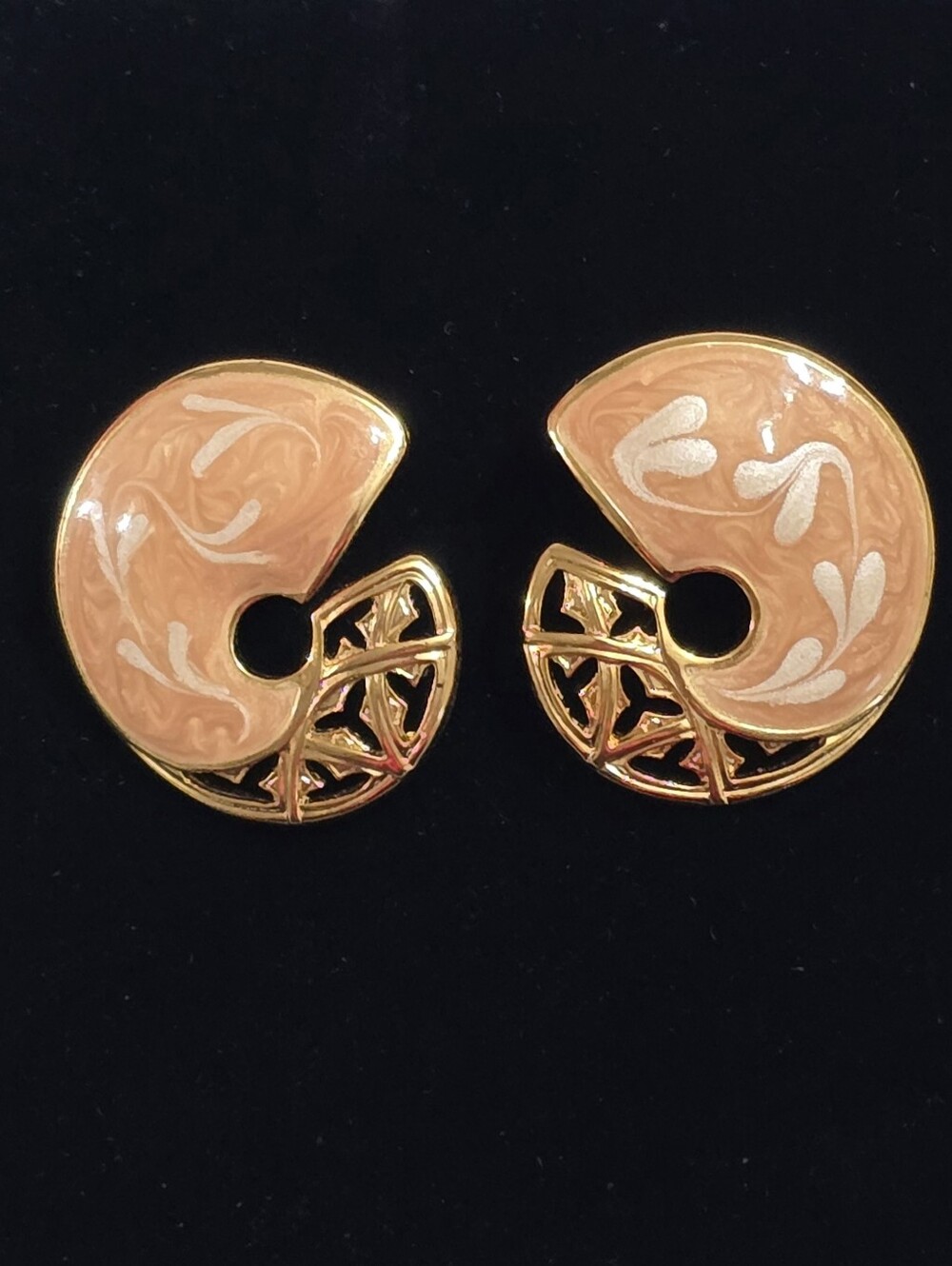 Vintage Edgar Berebi Gold-Tone Enamel Swirl Art Nouveau Post Earrings